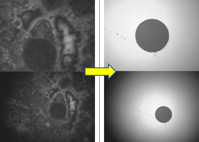 Vue microscopique de la fiche avant et après nettoyage